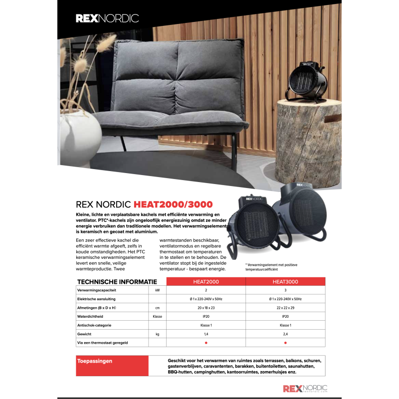 Airrex efficiënte compacte elektrische ventilatorkachel de HEAT 2000