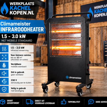 Climameister elektrische infraroodheater 1,5-3 kW met mobiele standaard
