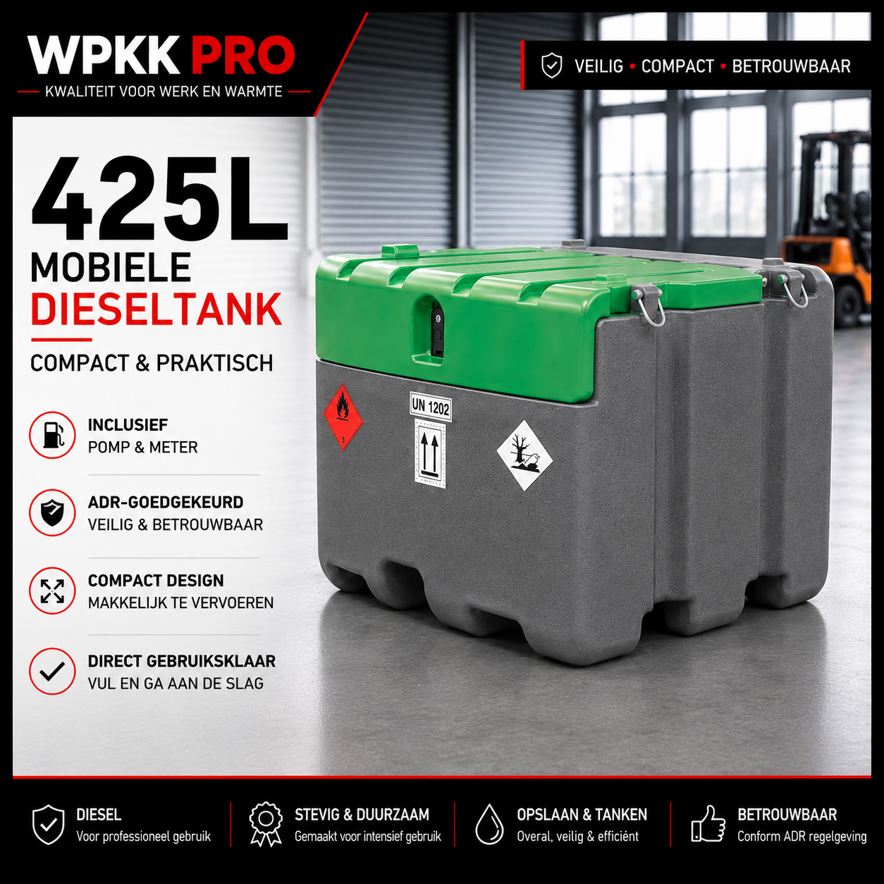 Dieseltank 425 liter met pomp - WPKK PRO