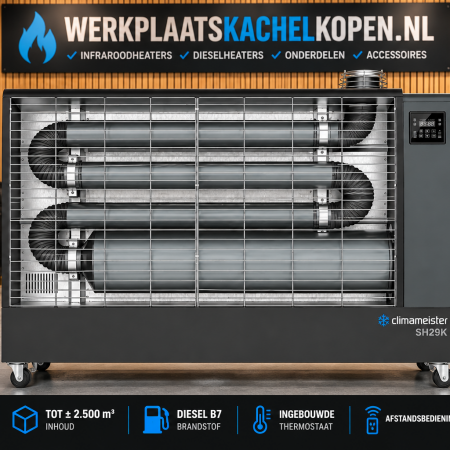 Climameister SH29K diesel infraroodheater 29 kW voor werkplaats en bedrijfshal