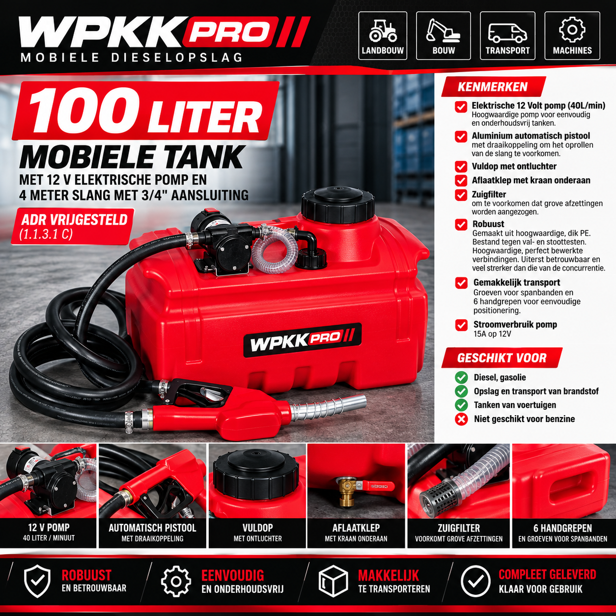 WPKK PRO 100L Dieseltank met pomp